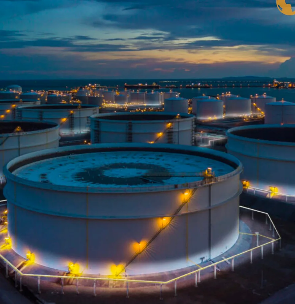 Aerial view of a storage tank farm